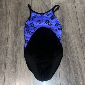 Floral Blue and Black Leotard